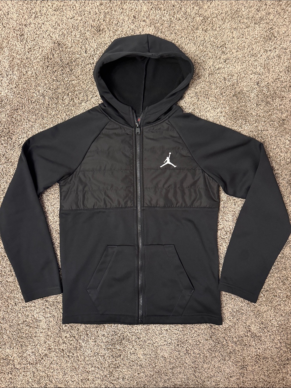Jordan Black Full-Zip Quilted Chest Hooded Jacket